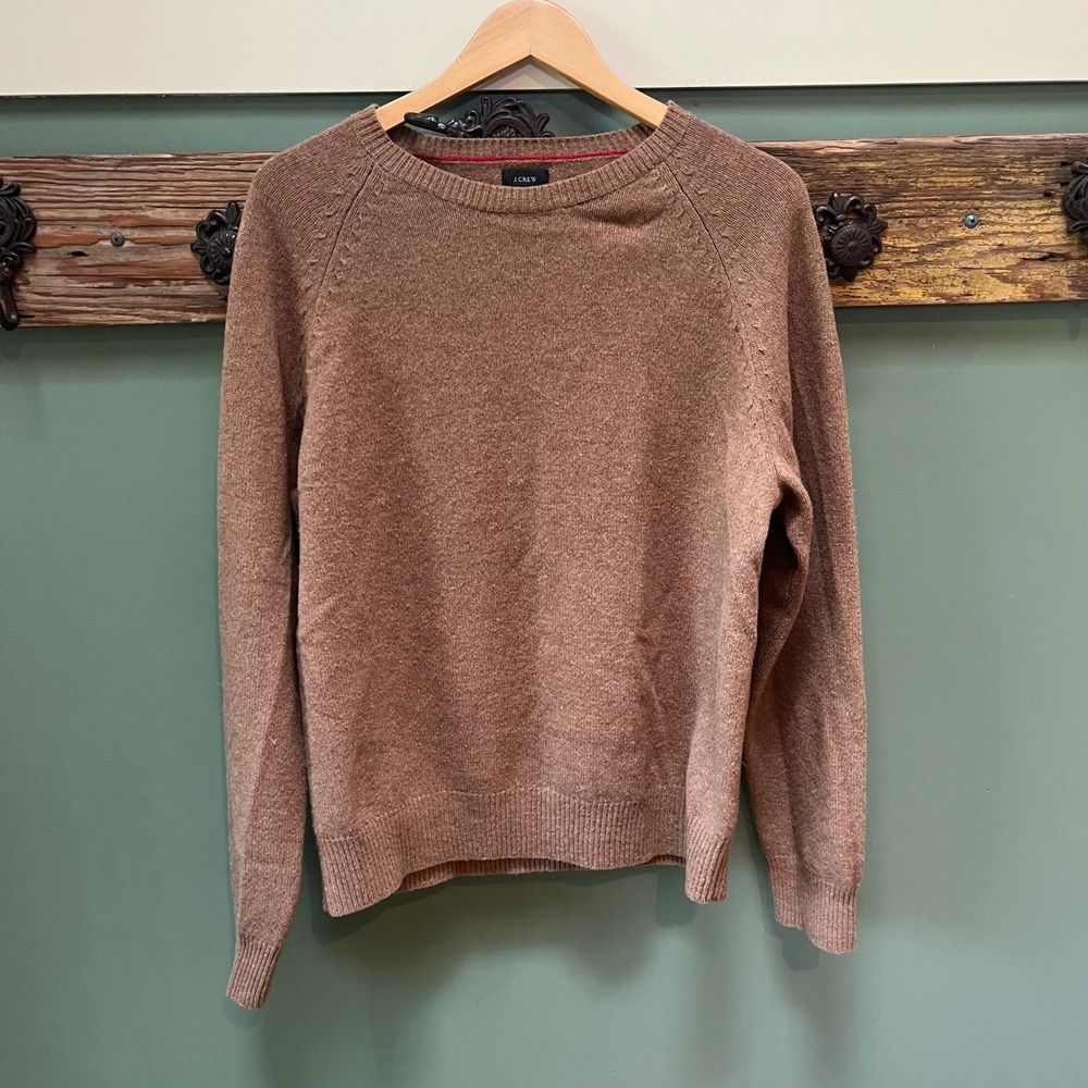 J.Crew Womens Brown 100% Lambswool Raglan Crewneck Sweater Size M RN77388